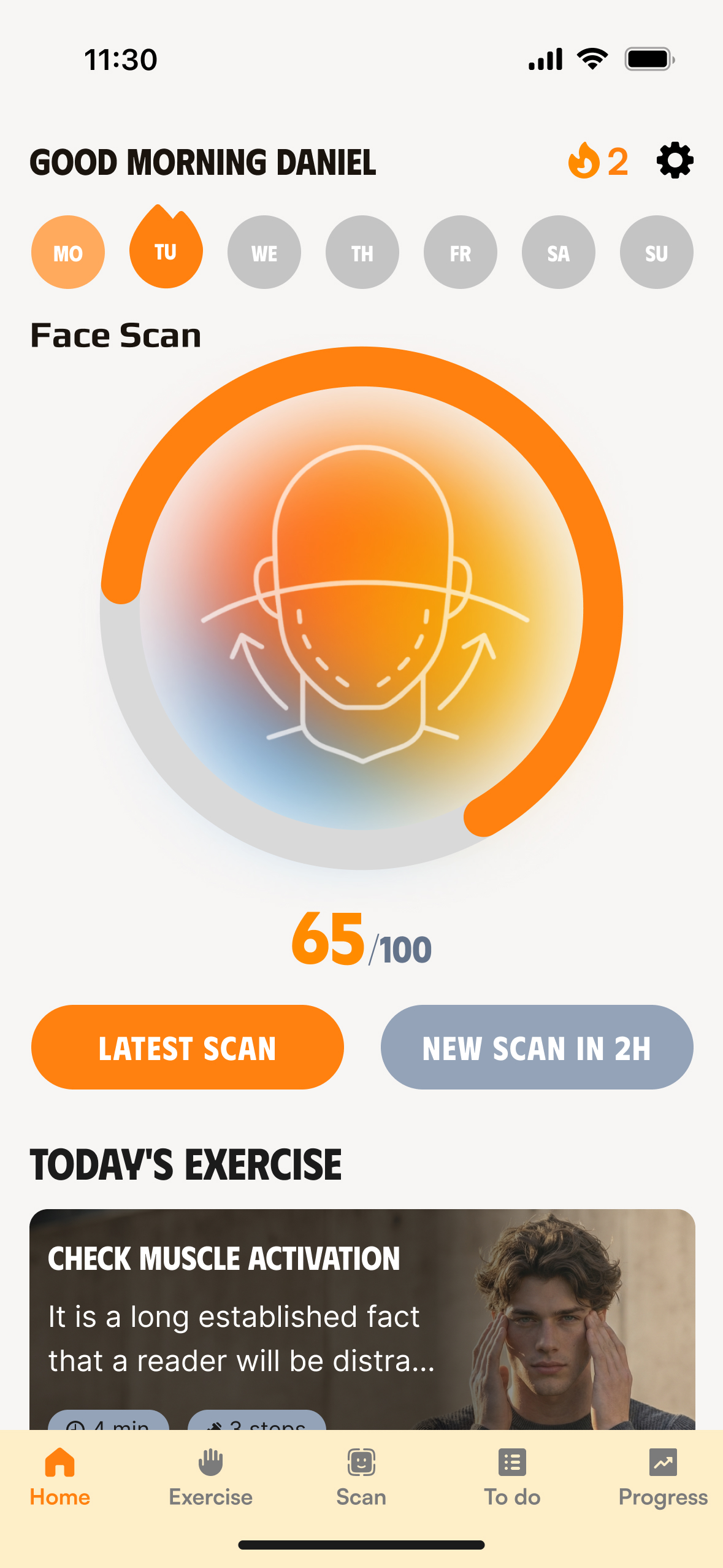 DebloatX Home Screen - Face scan score and daily dashboard