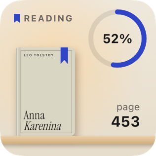 Current book widget showing Anna Karenina and reading progress