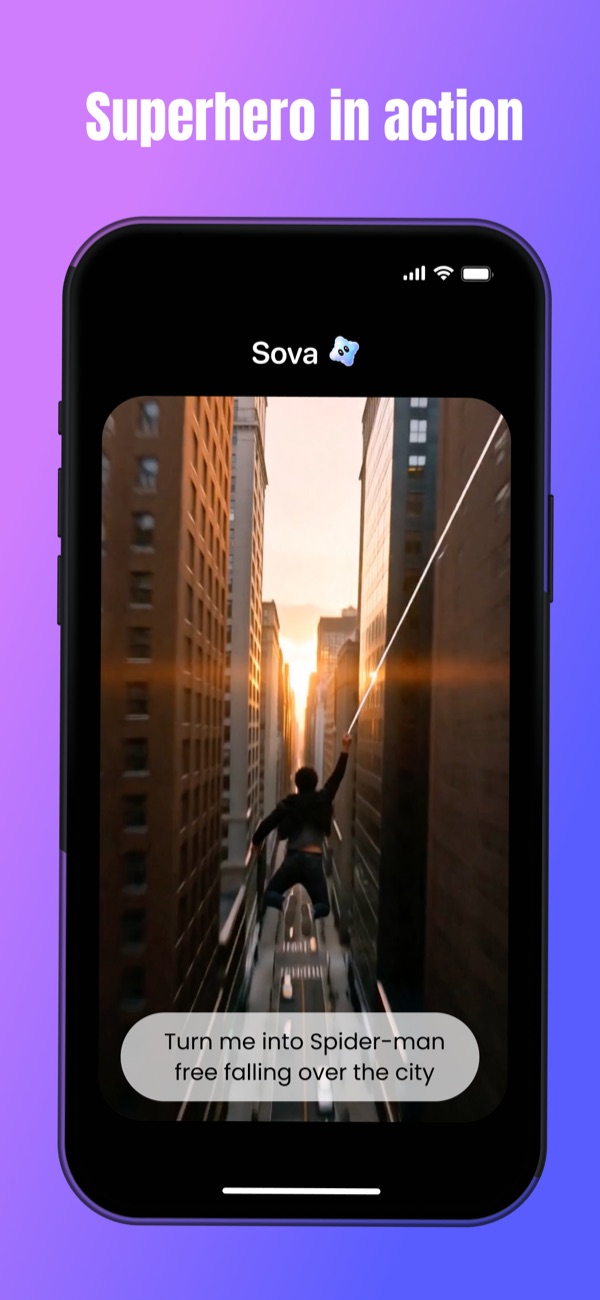Superhero in action: turn me into Spider-Man free falling over the city