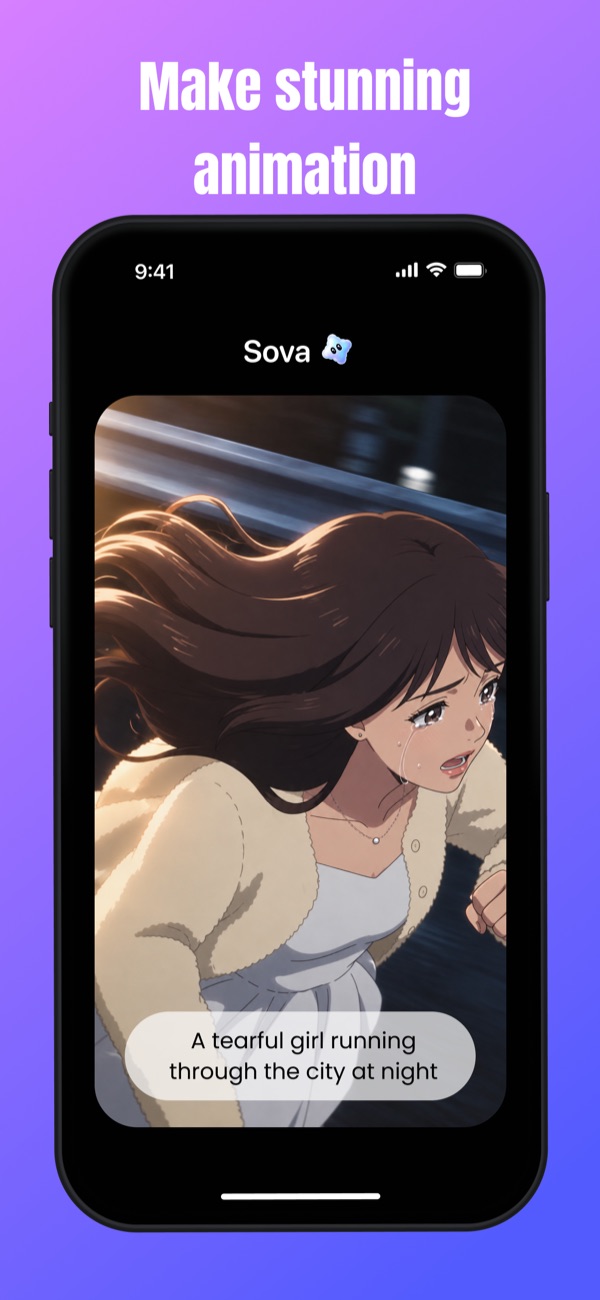Make stunning animation: a tearful girl running through the city at night