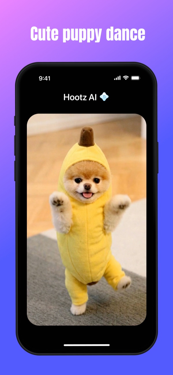 Cute puppy dance in a banana costume