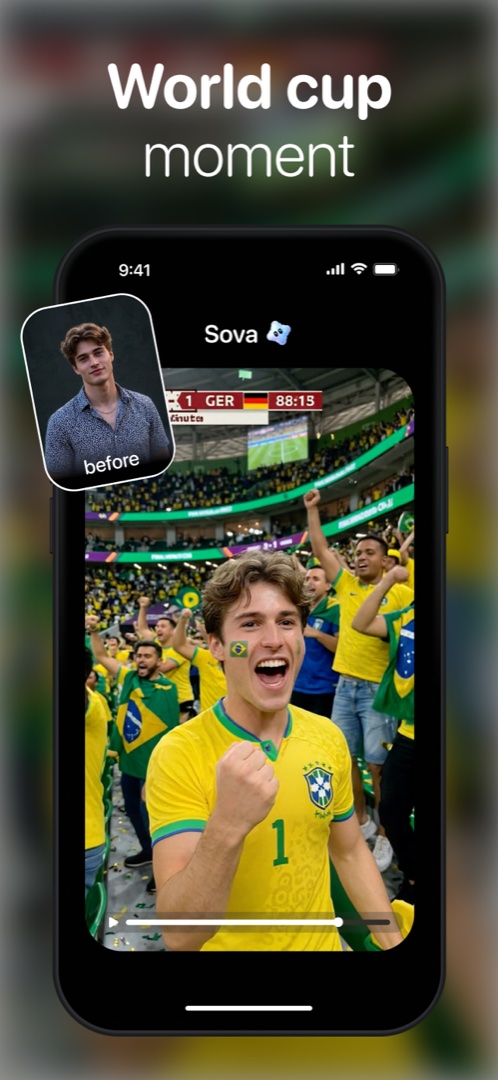 World cup moment video with a before-and-after face
